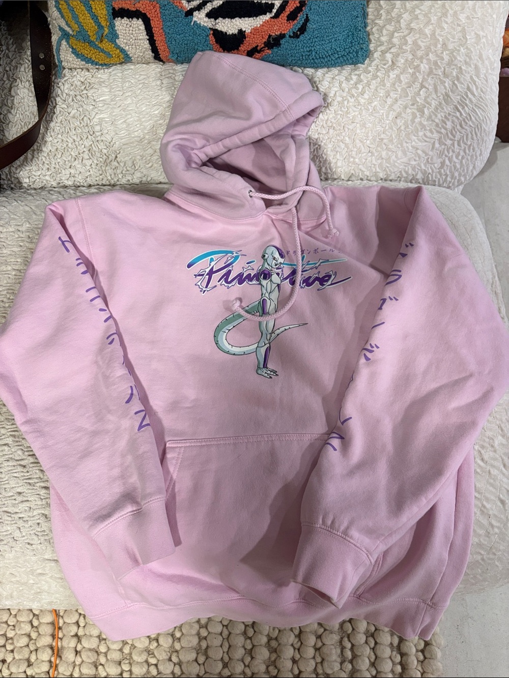 DRAGONBALLZ Pastel Pink Graphic Pullover Hoodie with Anime Motif